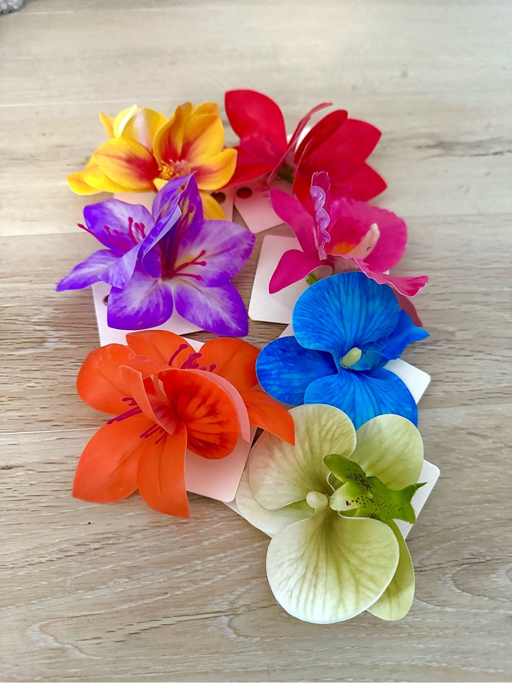 7 big new colored flower hair clips